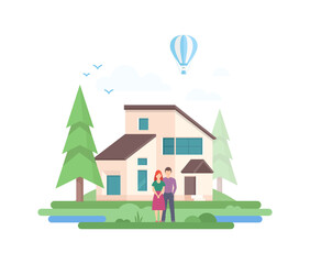 Landscape with a house flat design style illustration