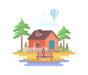 Town life flat design style illustration
