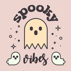Spooky vibes SVG design. Text 'spooky vibes' with Halloween themed doodles isolated on a white background