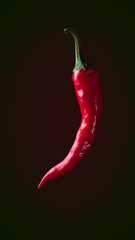 Red pepper flies on a dark background