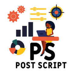 PS - Post Script  acronym. business concept background.  vector illustration concept with keywords and icons. lettering illustration with icons for web banner, flyer, landing