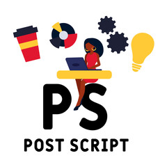 PS - Post Script  acronym. business concept background.  vector illustration concept with keywords and icons. lettering illustration with icons for web banner, flyer, landing