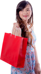 Portrait young woman carrying shopping bag png transparent file.