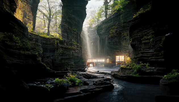 AI generated image of Watkins Glen State Park in upstate New York