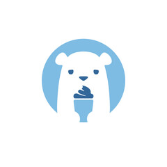vector illustration bear with ice cream ,white bear holding ice cream