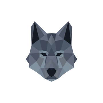 Low poly illustration wolf head vector illustration, animal polygonal wolf dog line outline icon logo template