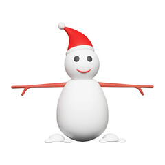 3D Render Of Santa Hat Wearing Snowman Icon.