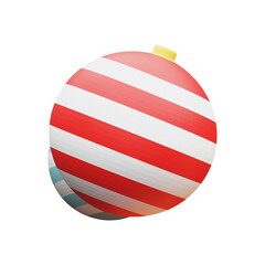 Red And Blue Striped Christmas Bauble 3D Icon.