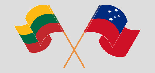 Crossed and waving flags of Lithuania and Samoa