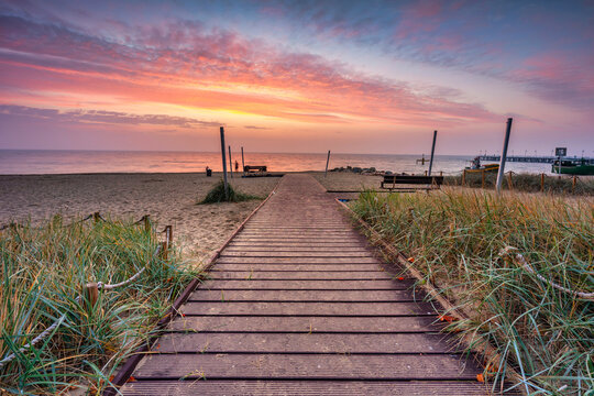 Baltic Sea beach in Gdynia Orlowo at sunrise, Poland