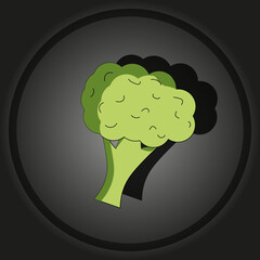 Cut out paper picture with broccoli branch on style black background. Broccoli in the frame. Concept of wellness food. Creative art for kitchen wall.