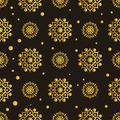 Golden Mandala pattern. Christmas seamless pattern with trendy Golden snowflakes. Simple geometric shapes  design wallpaper, wrapping paper. Christmas pattern vector design background, wrapping 