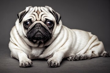 Obraz premium cute dog pug breed have a question and making funny face