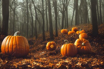 Pumpkins in Autumn Forest