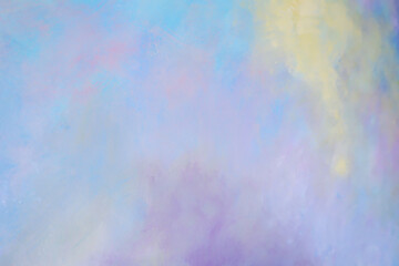 Pastel purple, yellow, blue background.