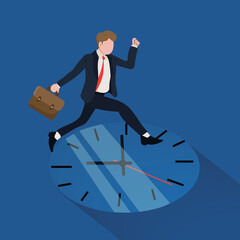 Businessman running on the clock. Race against time. Time management and deadline Concept. 