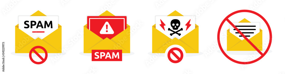 Aufkleber spamming mailbox icon set. email hacking and spam warning symbol collection. vector illustration.