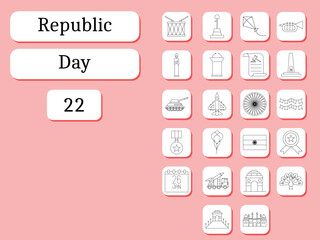 Illustration Of Indian Republic Day Icons Set Against White Square Pink Background.