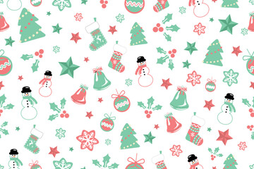 New Year 2023 and Christmas Creative Decorations Vector Seamless Pattern Stunning Christmas Elements Texture Wallpaper in Pastel Colors Gift wrapping paper Banner Poster Layout or card template design