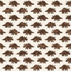 Hand drawn triceratops dinosaur seamless pattern. Gender Neutral Jurassic fossil silhouette for baby nursery. Gender neutral home decor for museum, extinction and textile design.  © Leah