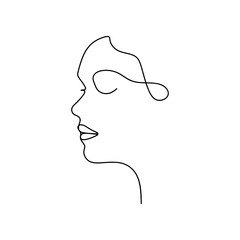 One line drawing woman head. Beautiful line art girl head on white background. vector illustration