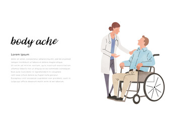 ベクターイラスト素材：車椅子に乗る男性と女性医師
