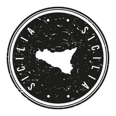 Sicily, Italy Map Stamp Retro Postmark. Silhouette Postal Passport. Seal Round Vector Icon. Badge Vintage Postage Design.