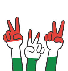 Hungarian patriotism. Cartoon Hands show victory sign. Fingers with V.