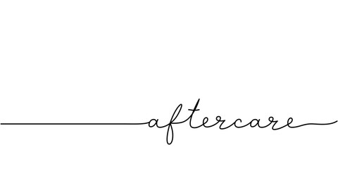 Aftercare word - continuous one line with word. Minimalistic drawing of phrase illustration. - obrazy, fototapety, plakaty