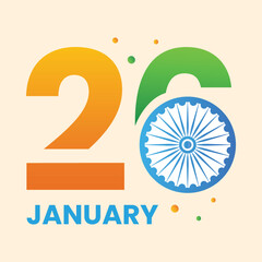 26 Creative Text With Ashoka Wheel On Peach Background For Republic Day Celebration.