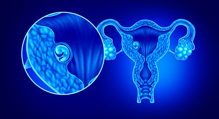Implanted human embryo concept and successful pregnancy implantation in the uterus as a growing fetus in a female body as an obstetrics and gynecology symbol