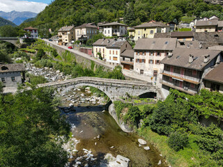 Fototapeta na wymiar Drone view at the village of Giornico on Switzerland