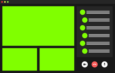 Video conference user interface. Video call window overlay. 3 users