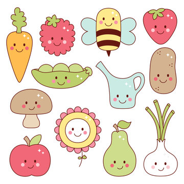 set of cute vegetable characters