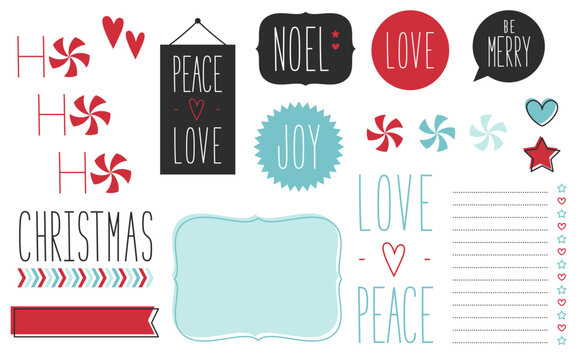 set of Christmas card elements and greetings