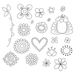set of doodled flowers