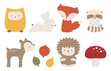 set of adorable woodland animals