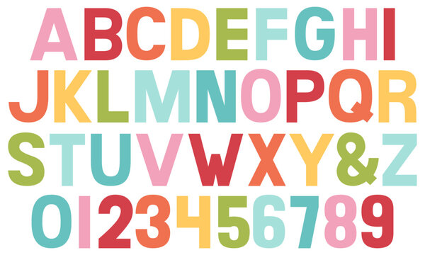 alphabet and number set in rainbow colors