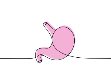 Human stomach one line colored continuous drawing. Human organ continuous colorful one line illustration. Vector minimalist linear illustration.