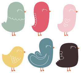 set of doodled birds