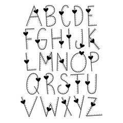 black and white heart alphabet