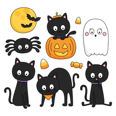 set of funny halloween cats