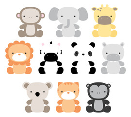 set of jungle animal characters for babies and kids