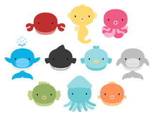 set of sea life animals for babies and kids