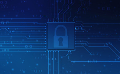 Digital Padlock on abstract technology background, Technology security concept. Modern safety digital background. Protection system, Cyber Security and safety information, personal data concept