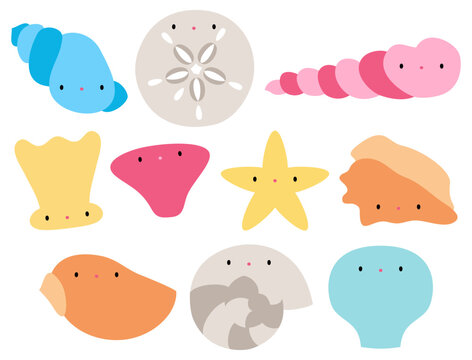set of sea life and shell characters