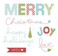 set of Christmas elements with words