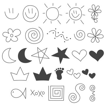 set of cute doodled icons for web design