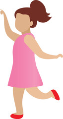 Kid character. Girl in pink dress standing side view. Child at school, education concept.
