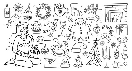 Vector set of Christmas and New Year doodle clipart